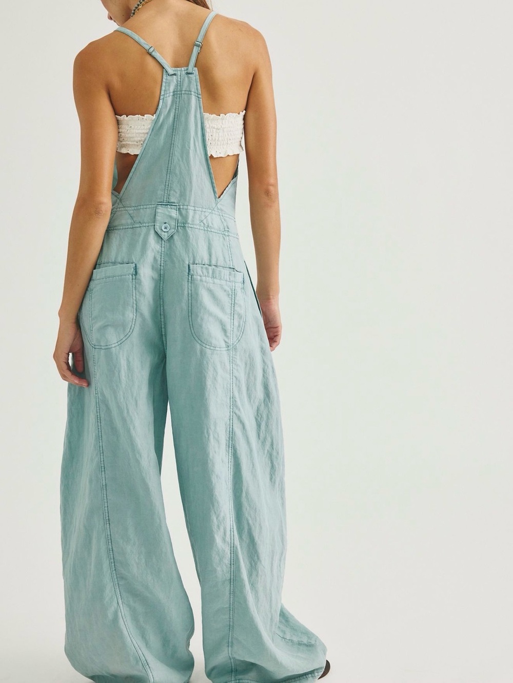 Light Teal Wide-Leg Denim Overalls - Women's Jeans